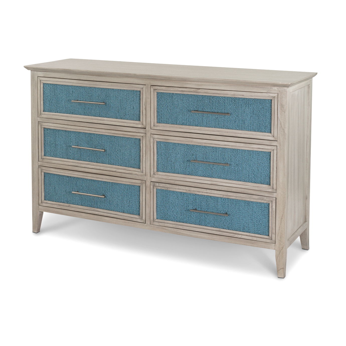 Ocean Isles - 6 Drawer Woven Dresser - Ocean Blue / Aged Ivory
