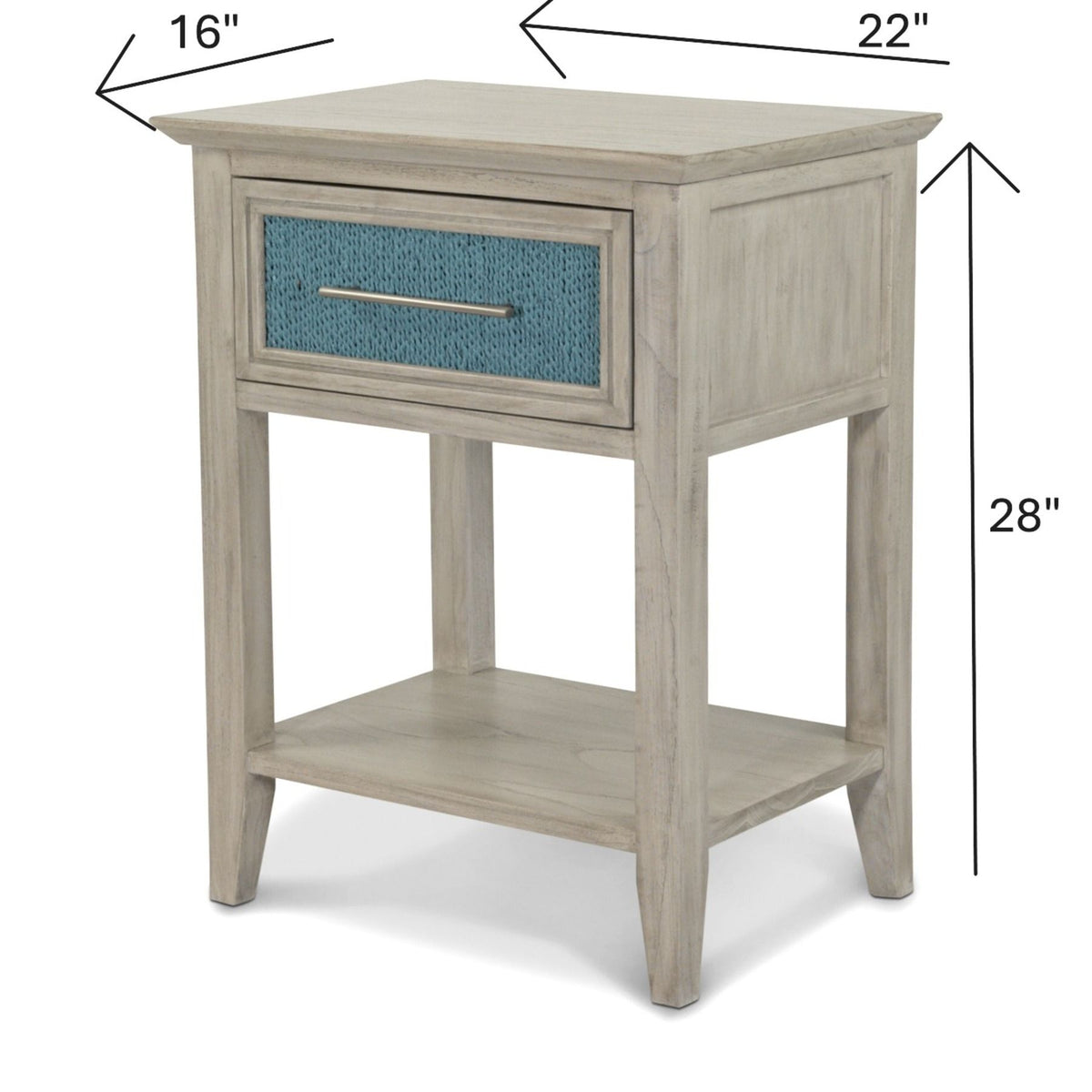 Ocean Isles - 1 Drawer Woven Nightstand With Power Strip And USB-A Port - Ocean Blue / Aged Ivory
