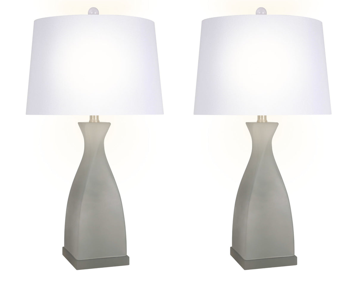 "Sage Elegance" Art Glass Table Lamp (Set of 2) - Frosted Sage Green / Frosted Crystal