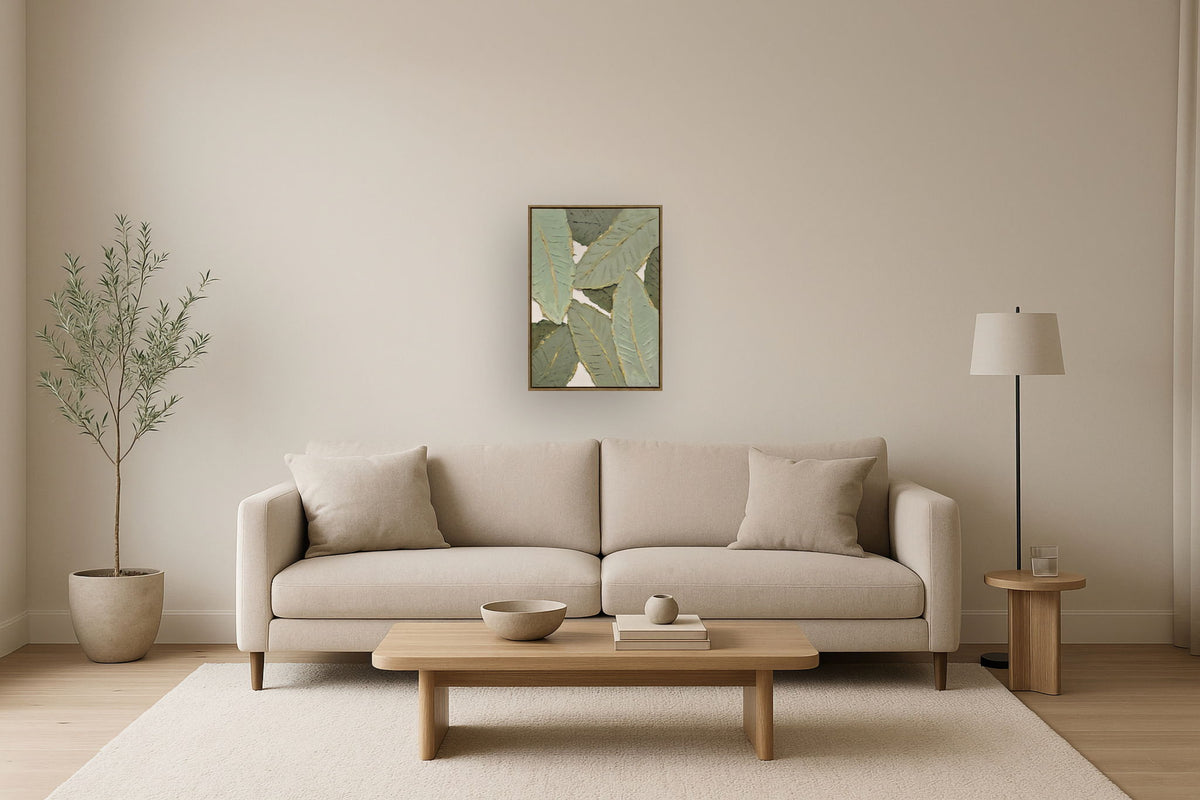 "Verdant Essence I" Hand-Embellished Canvas In Frame - Green / Gold / Wood