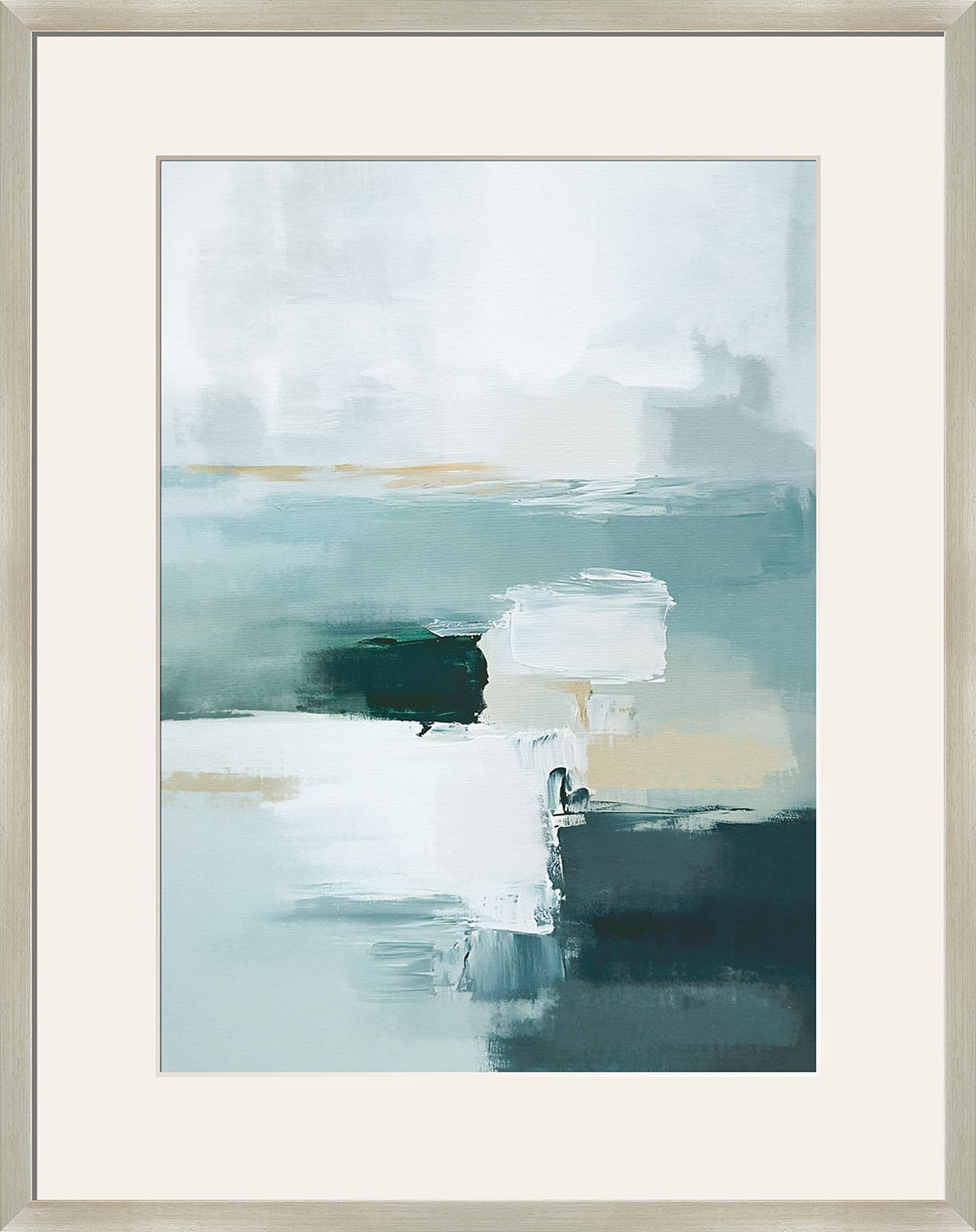 "Tranquil Horizons II" Framed Canvas Under Acrylic - Teal / Beige / Ivory