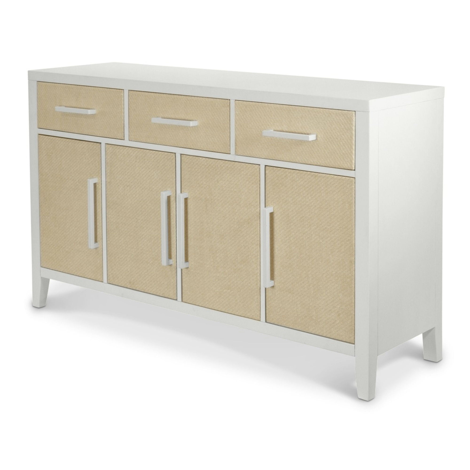Miramar - 4-Door / 3-Drawer Credenza With Silver Tray - Sand / Stark White
