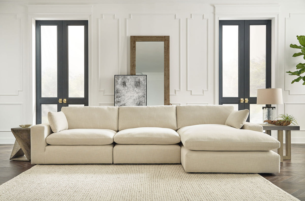 Elyza - 2 Pc. - Right Arm Facing Corner Chaise 3 Pc.Sectional, Ottoman - Linen