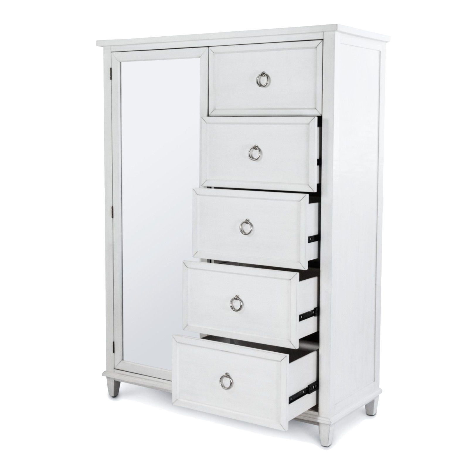 Point Breeze - Mirrored Door Chest - Fresh White With Soft Gray Glaze