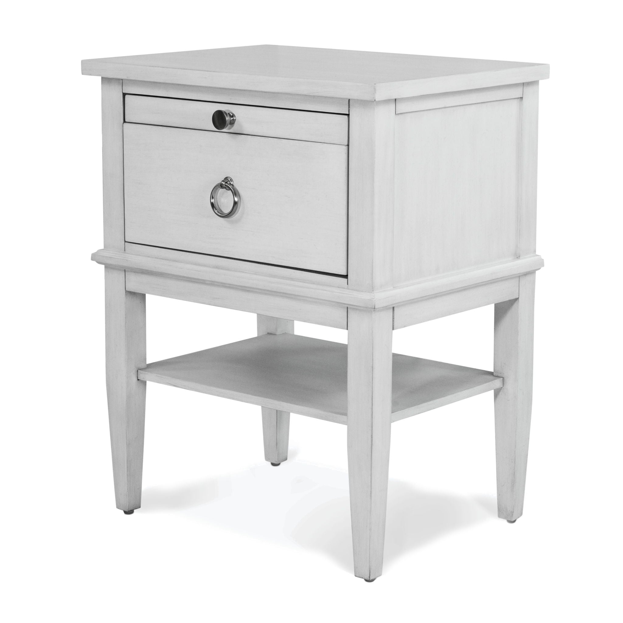 Point Breeze - 1 Drawer Nightstand With Jewelry Tray, Shelf, Power Strip, USB-A And USB-C Port - Fresh White With Soft Gray Glaze