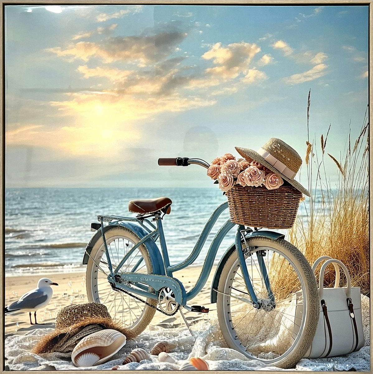 "Seaside Journey" Gloss Canvas In Frame - Blue / Beige / Brown