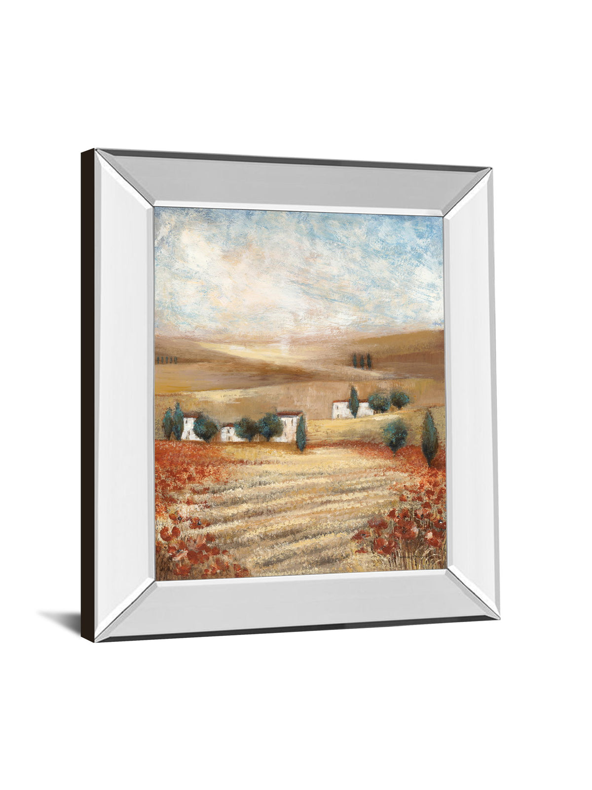 Mirrored Frame Hilltown Landscape I By Rosie Abrahams - Light Brown