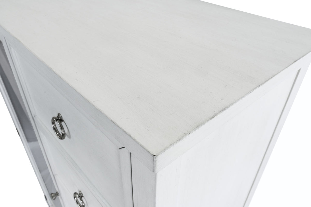 Point Breeze - Mirrored Door Chest - Fresh White With Soft Gray Glaze