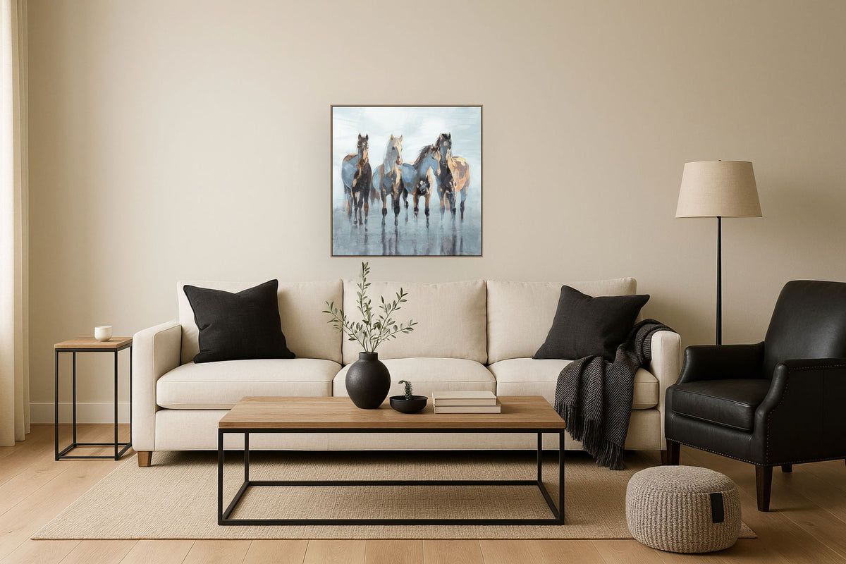 "Equine Grace I" Hand-Painted Canvas In Frame - Earthy Tones