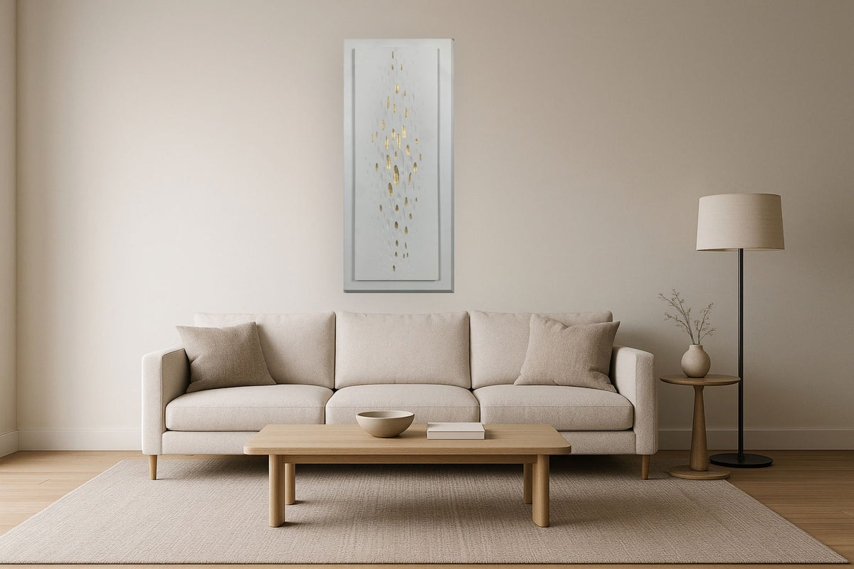 "Golden Drops" Hand-Painted Wrapped Canvas - Gray / Gold