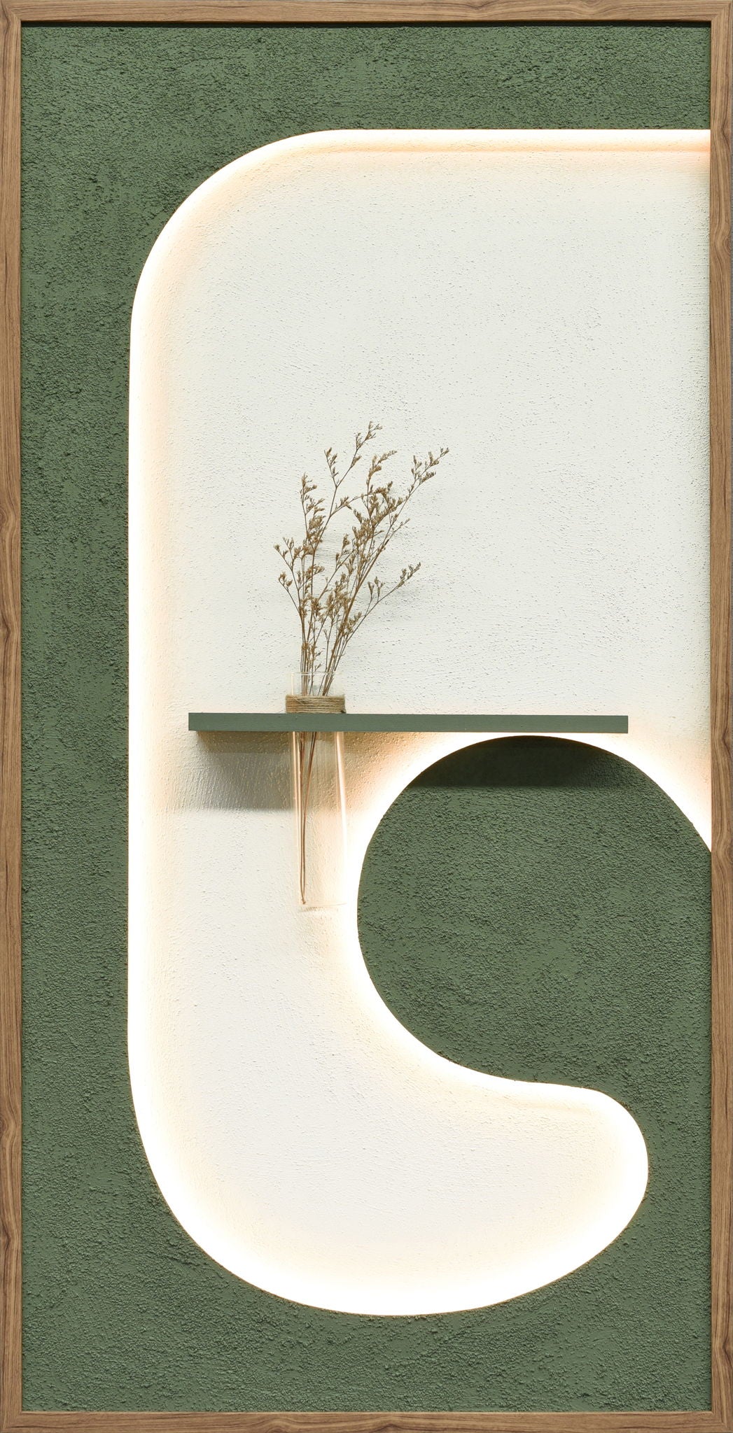 Verdant Niche I Hand-Painted LED Art In Frame - Sage / Ivory