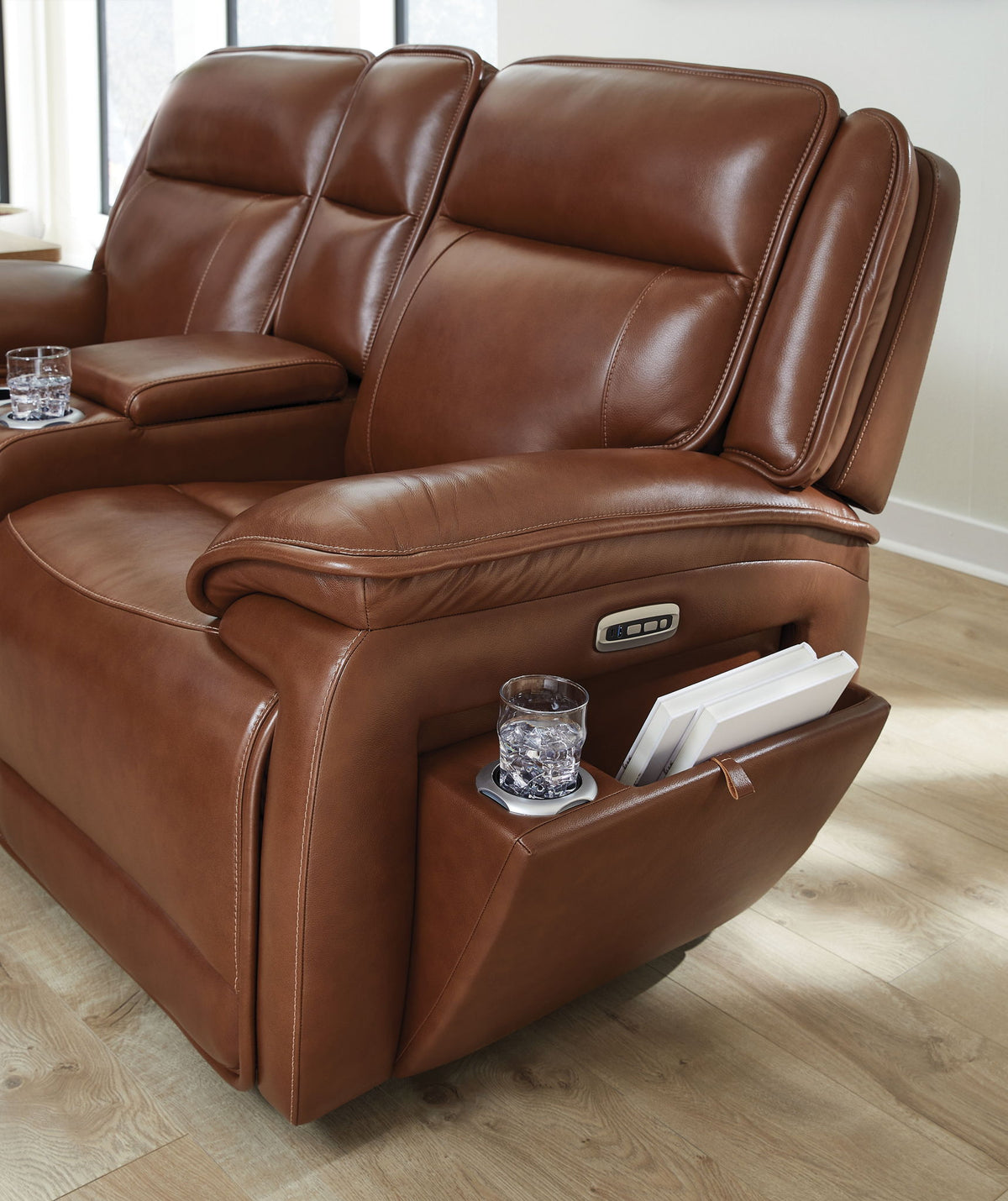 Healy Pier - Power Reclining Loveseat With Console / Adj Headrest - Chocolate