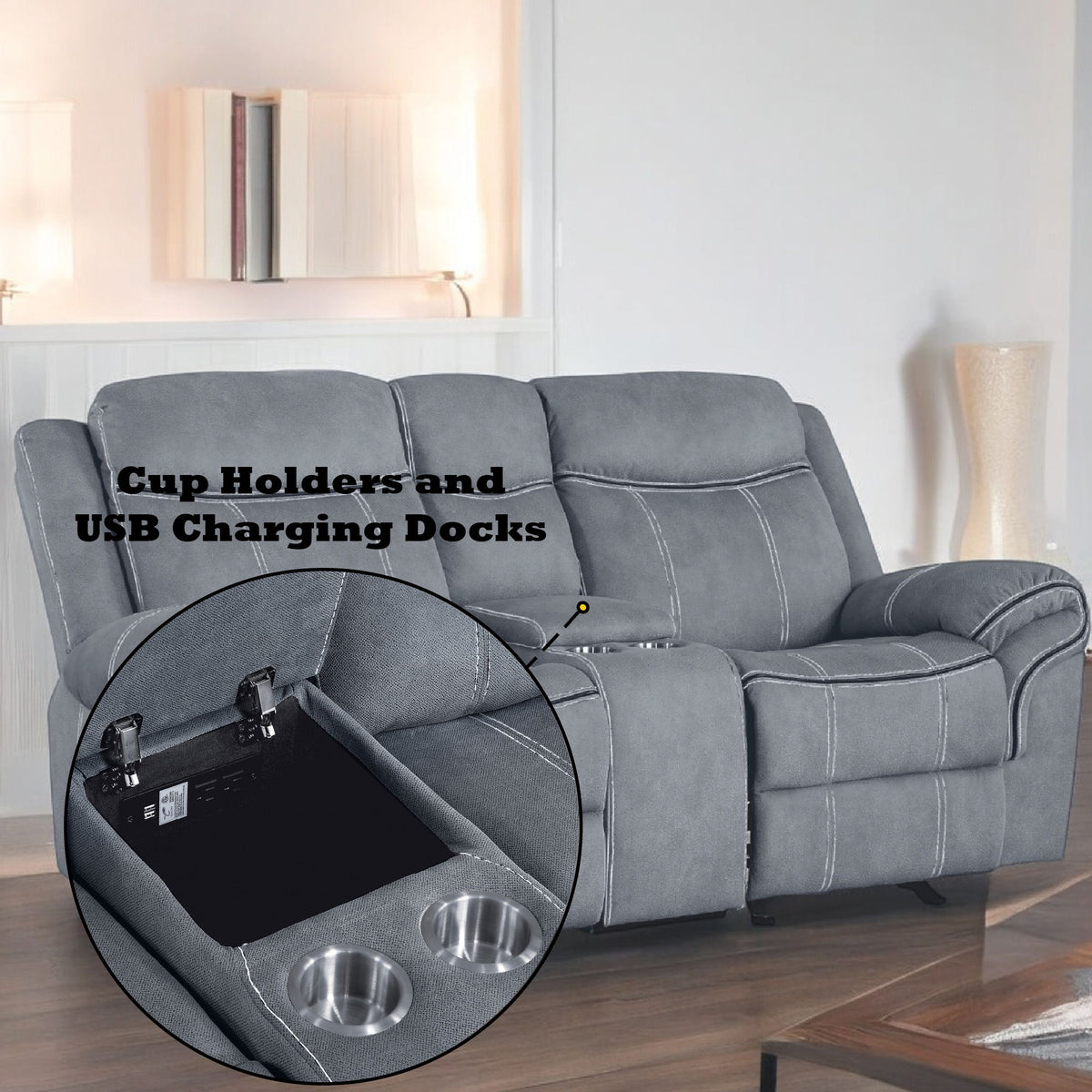 Zubaida - Two Tone Recliner Loveseat With USB Port Console