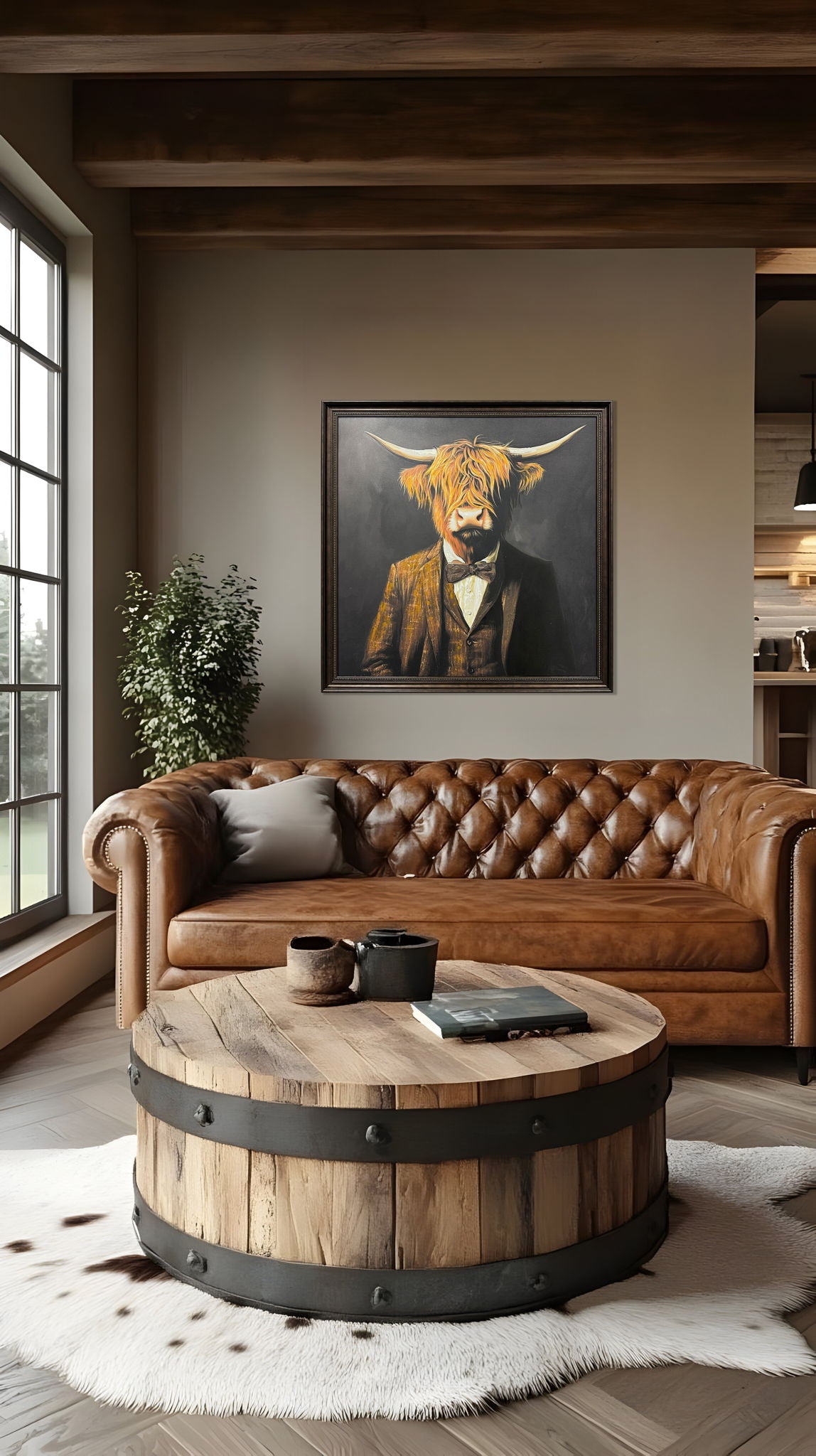 Dapper Highland Hand-Embellished Canvas In Frame - Black / Brown