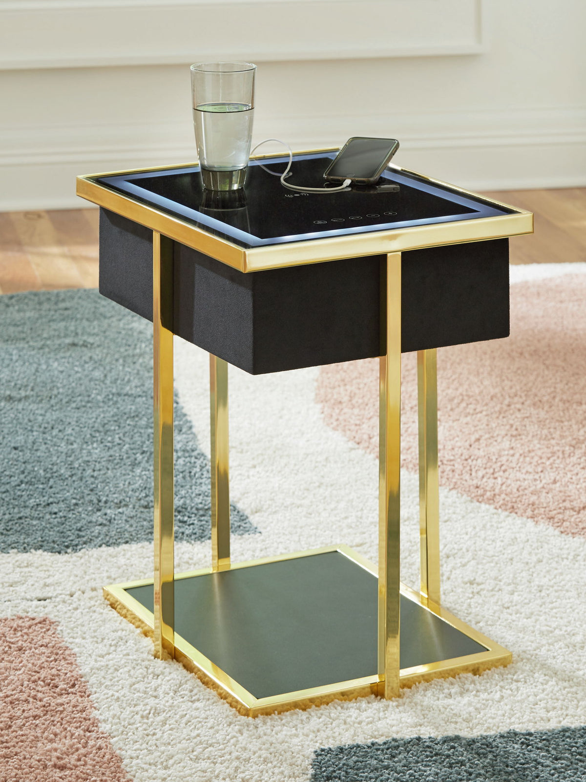 Rexwell - Accent Table With Speaker - Black / Gold Finish