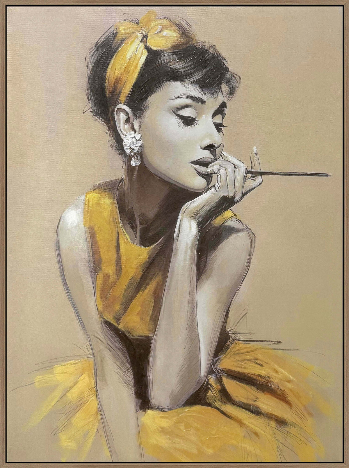 Golden Muse I Hand-Embellished Canvas In Frame - Gold / Beige