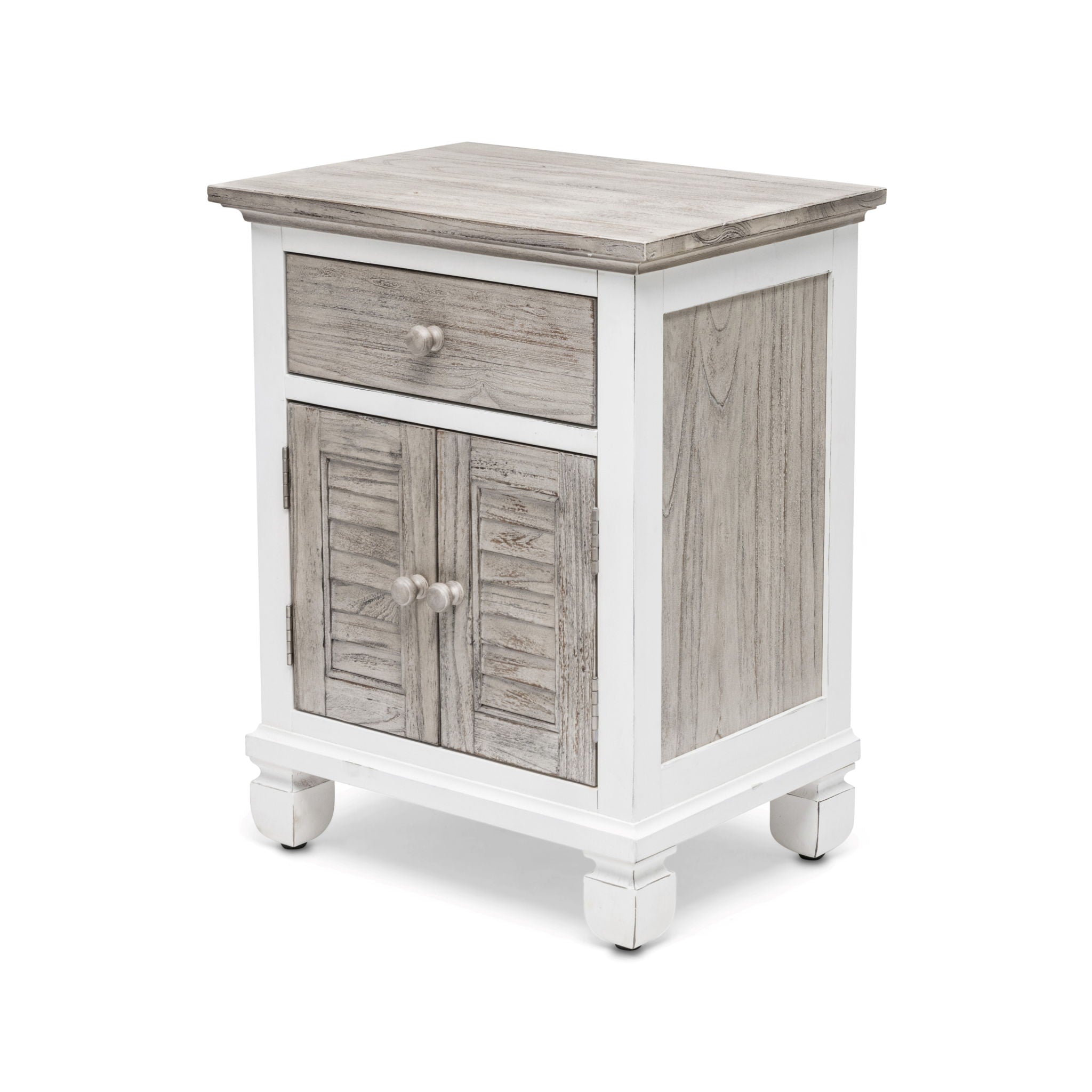 Islamorada - 1 Drawer And 2 Door Nightstand With Power Strip And USB-A Port - Dapple Gray / Blanc