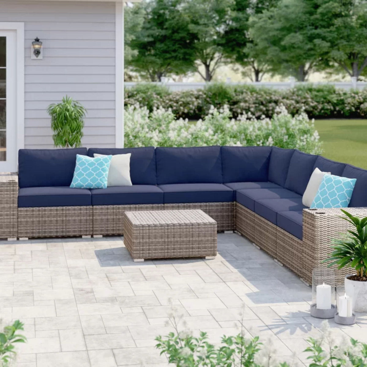 Stylish Rattan Wicker Person Seating Group With Premium Sunbrella Cushions Perfect For Outdoor Entertaining