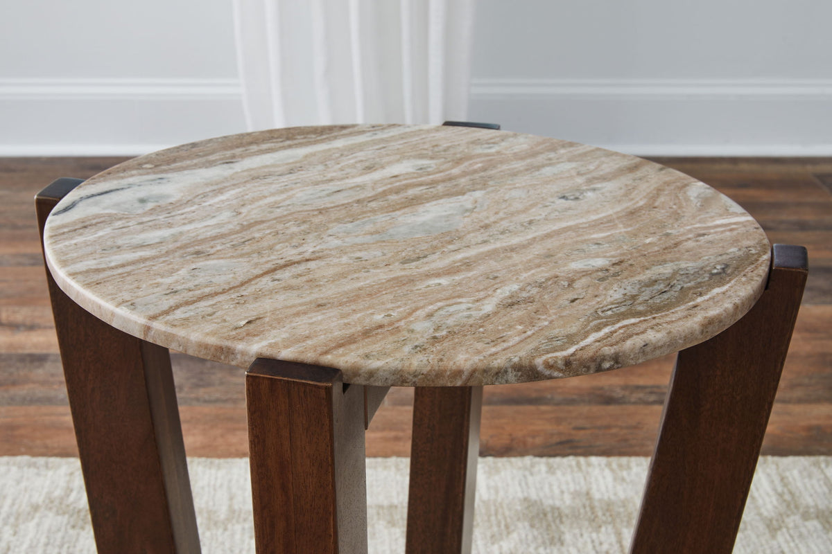 Tanidore - Round End Table - Warm Brown