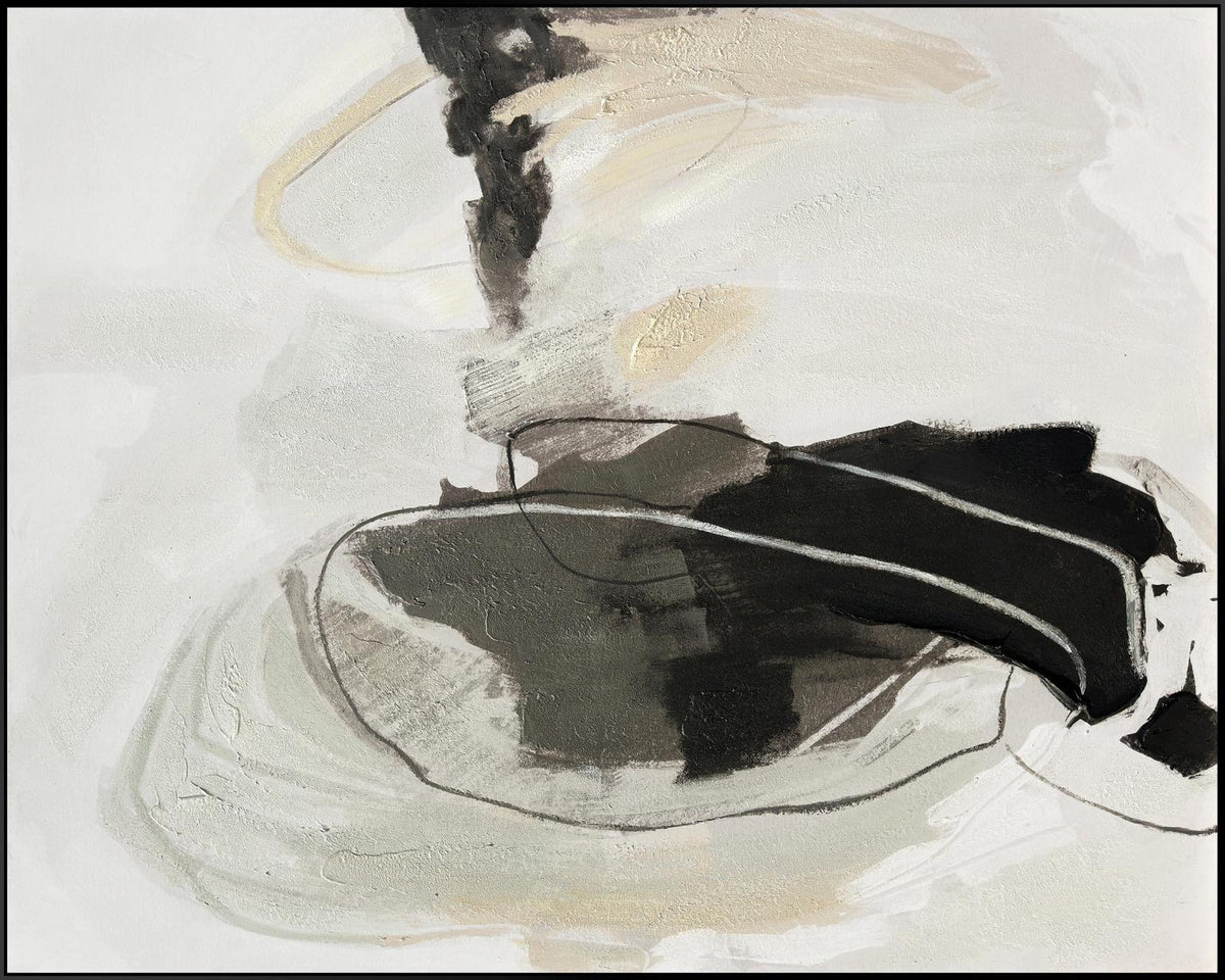 Abstract - Hand-painted Canvas in Frame - Gray