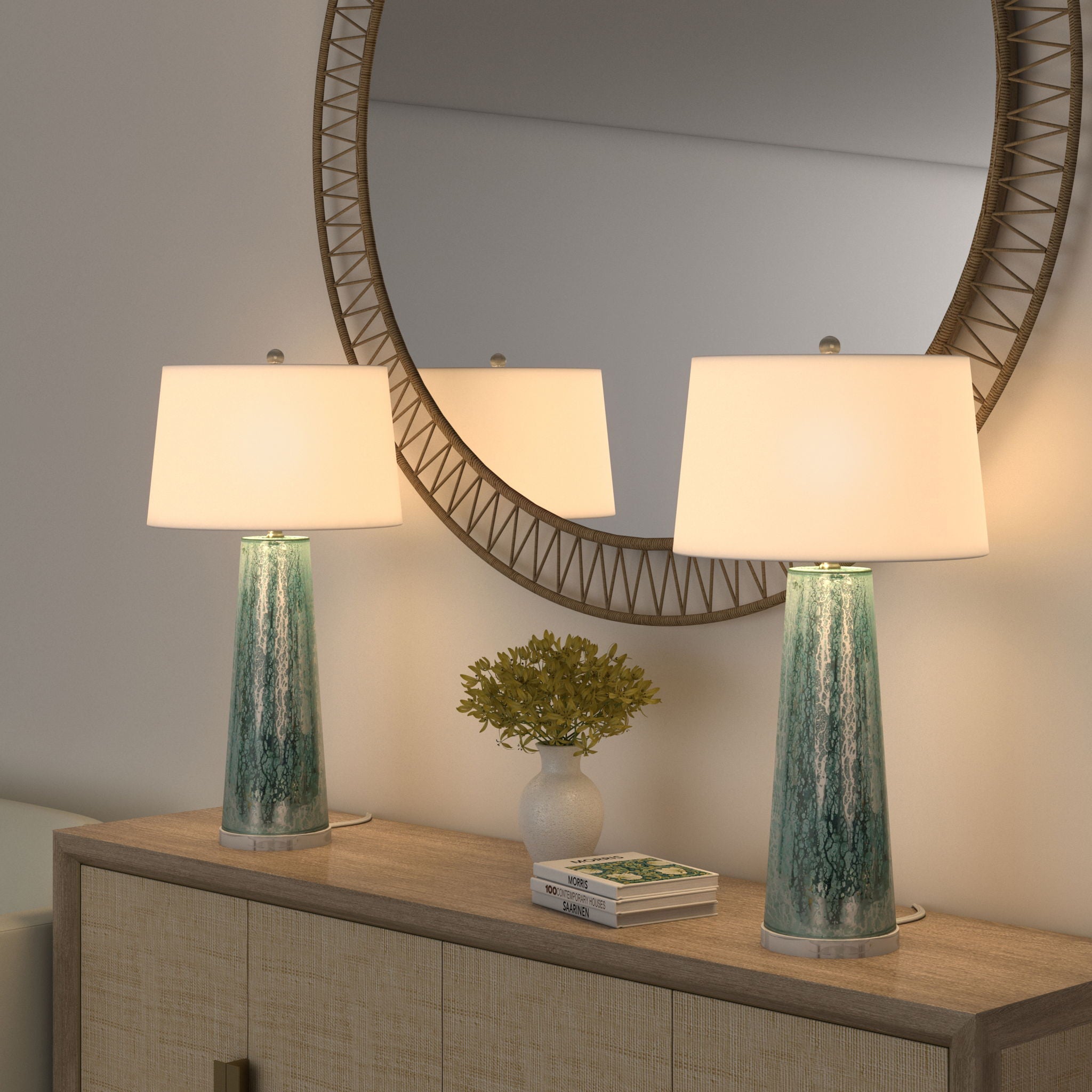 Emerald Rain - Abstract Table Lamp (Set of 2) - Green Toned