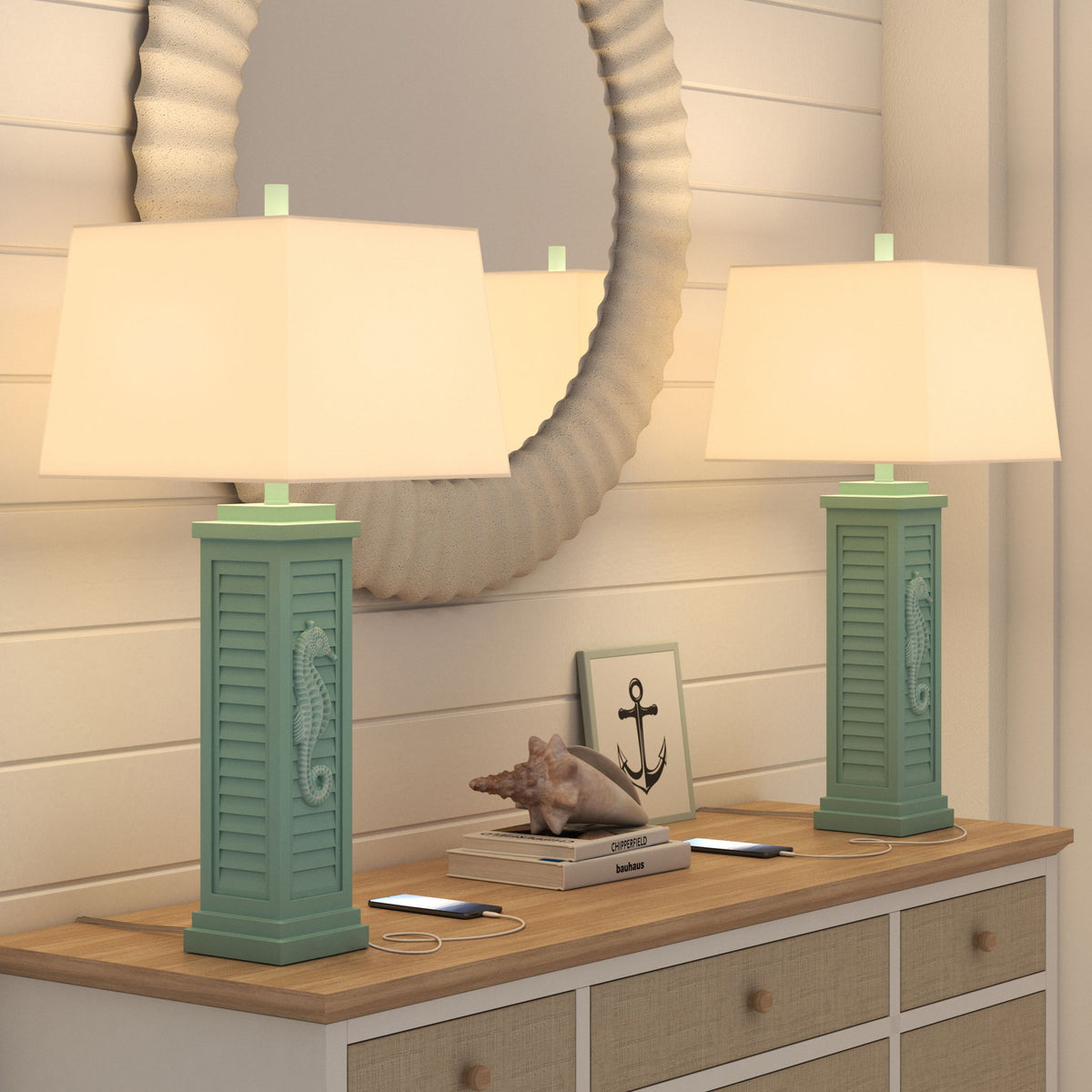 Sea Horse Shutter - Shutter Lamp With USB (Set of 2)