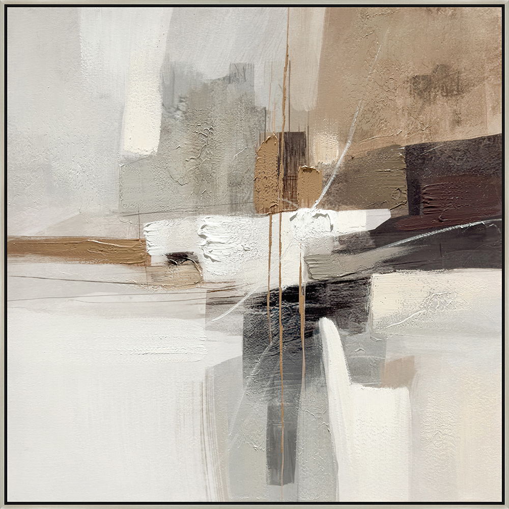 "Earthy Abstraction I" Hand-Embellished Canvas In Frame - Cream / Beige / Brown