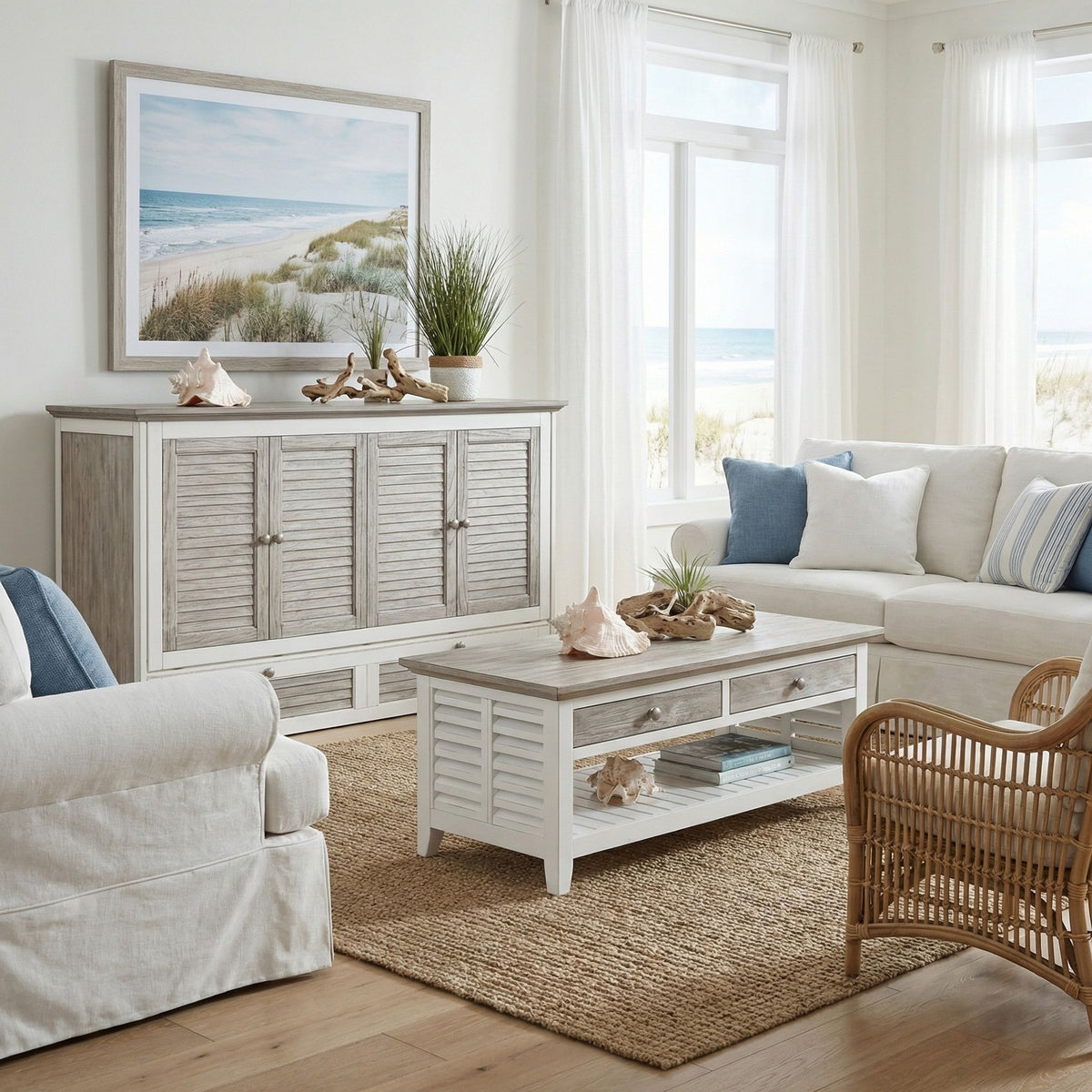 Islamorada - Queen Size Cabinet Bed With Mattress - Dapple Gray / Blanc