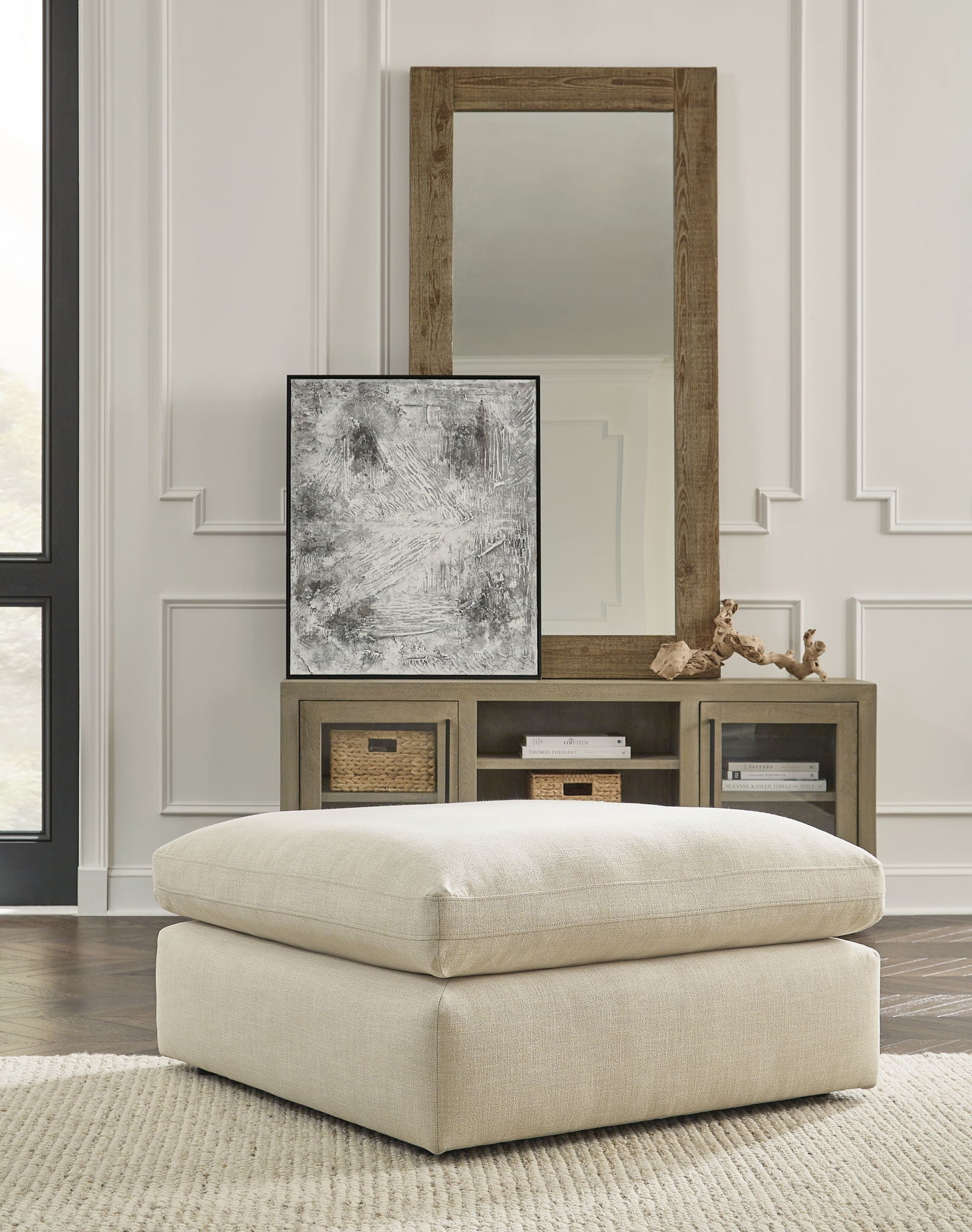 Elyza - 4 Pc. - Right Arm Facing Corner Chaise 3 Pc Sectional, Ottoman - Linen