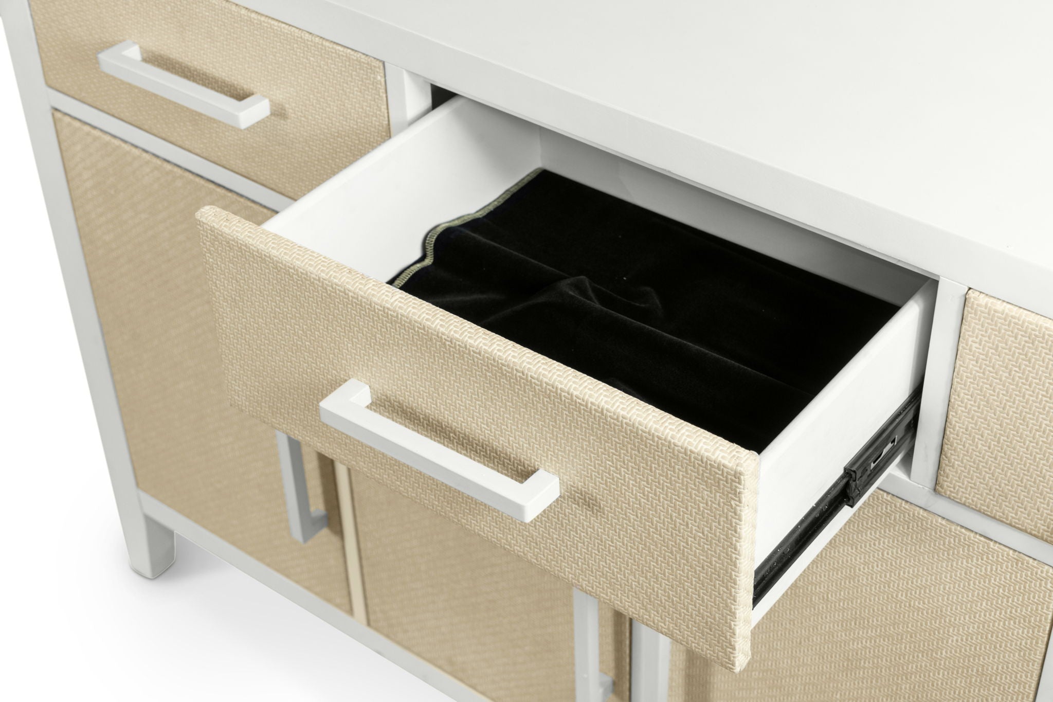 Miramar - 4-Door / 3-Drawer Credenza With Silver Tray - Sand / Stark White