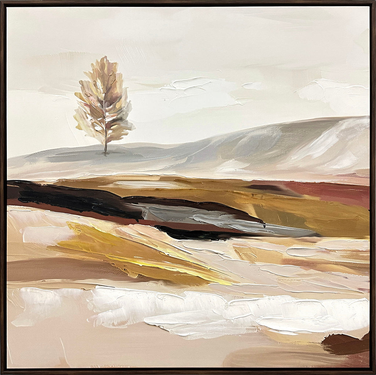 "Solitary Serenity I" Hand-Embellished Canvas In Frame - Neutral / Brown