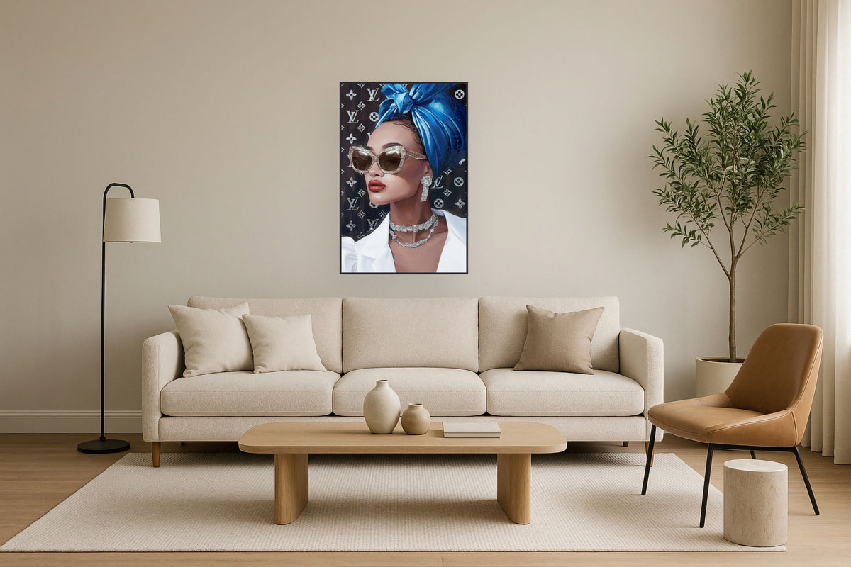 "Glamour Muse" Gloss With Foil & Rocks In Frame - Gloss / Metallic / Blue