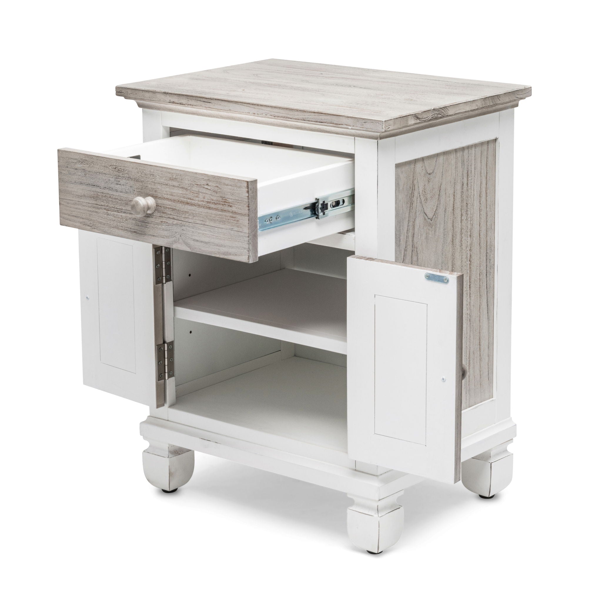 Islamorada - 1 Drawer And 2 Door Nightstand With Power Strip And USB-A Port - Dapple Gray / Blanc