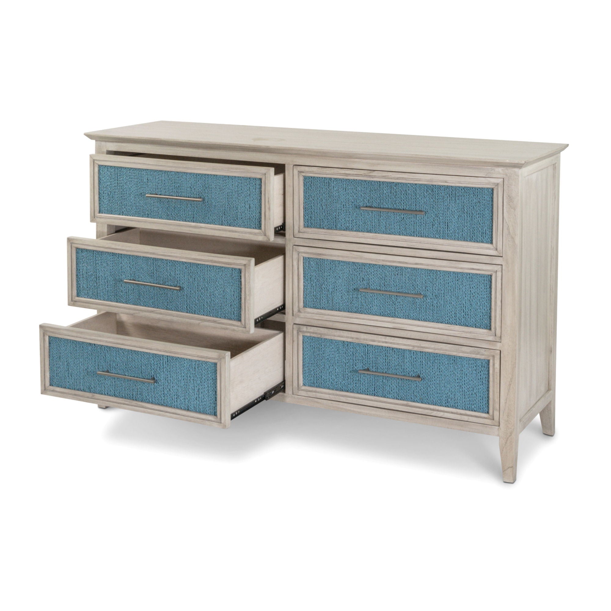 Ocean Isles - 6 Drawer Woven Dresser - Ocean Blue / Aged Ivory