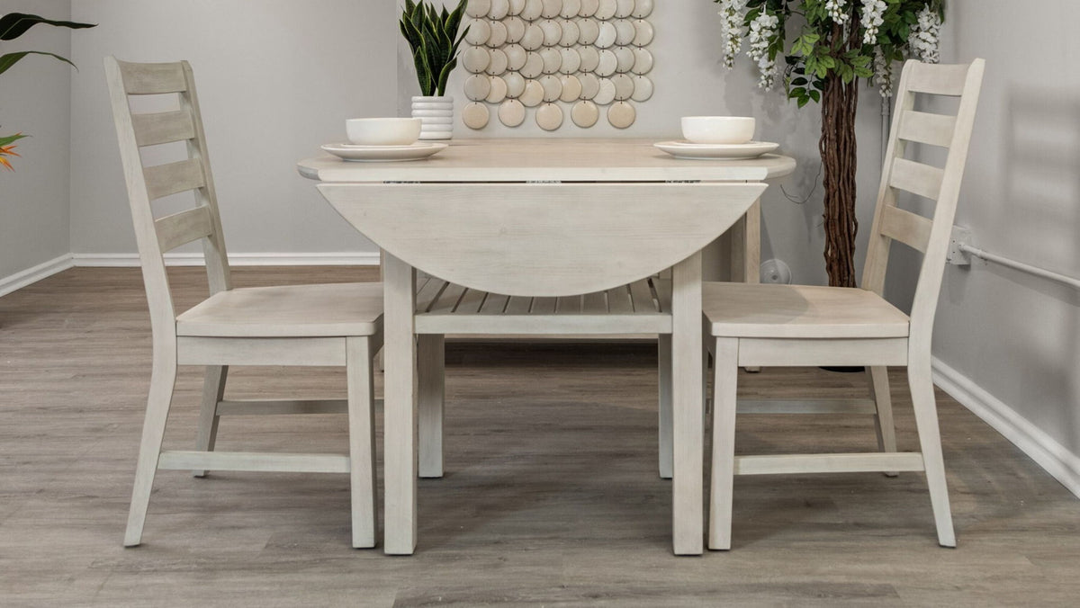 Geneva - Drop Leaf Dining Table With Shelf - Distressed White