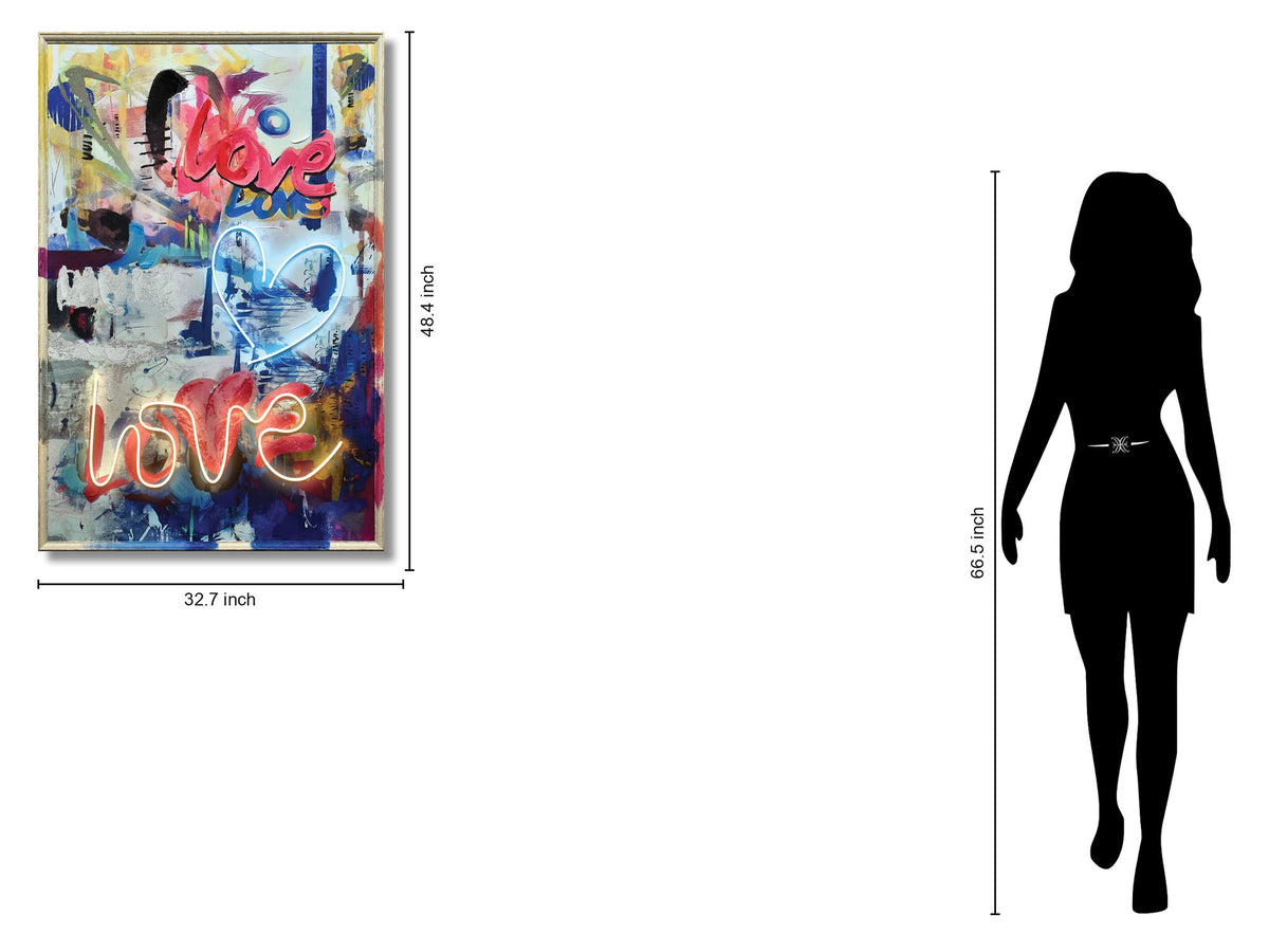 Radiant Heart Graffiti - 33" x 48" Framed Wall Art - Blue