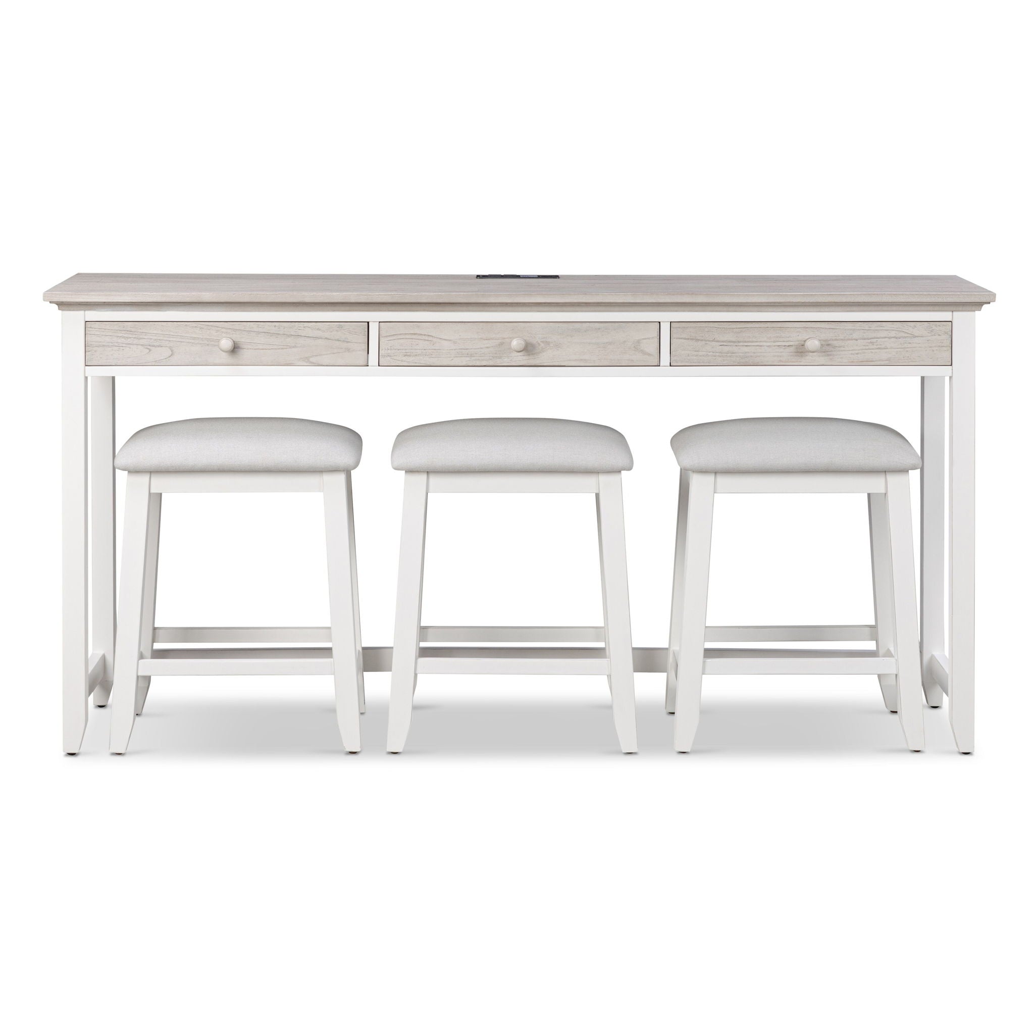 Islamorada - 3-Drawer Console With Power Strip, USB-A And USB-C Port - Dapple Gray / Blanc