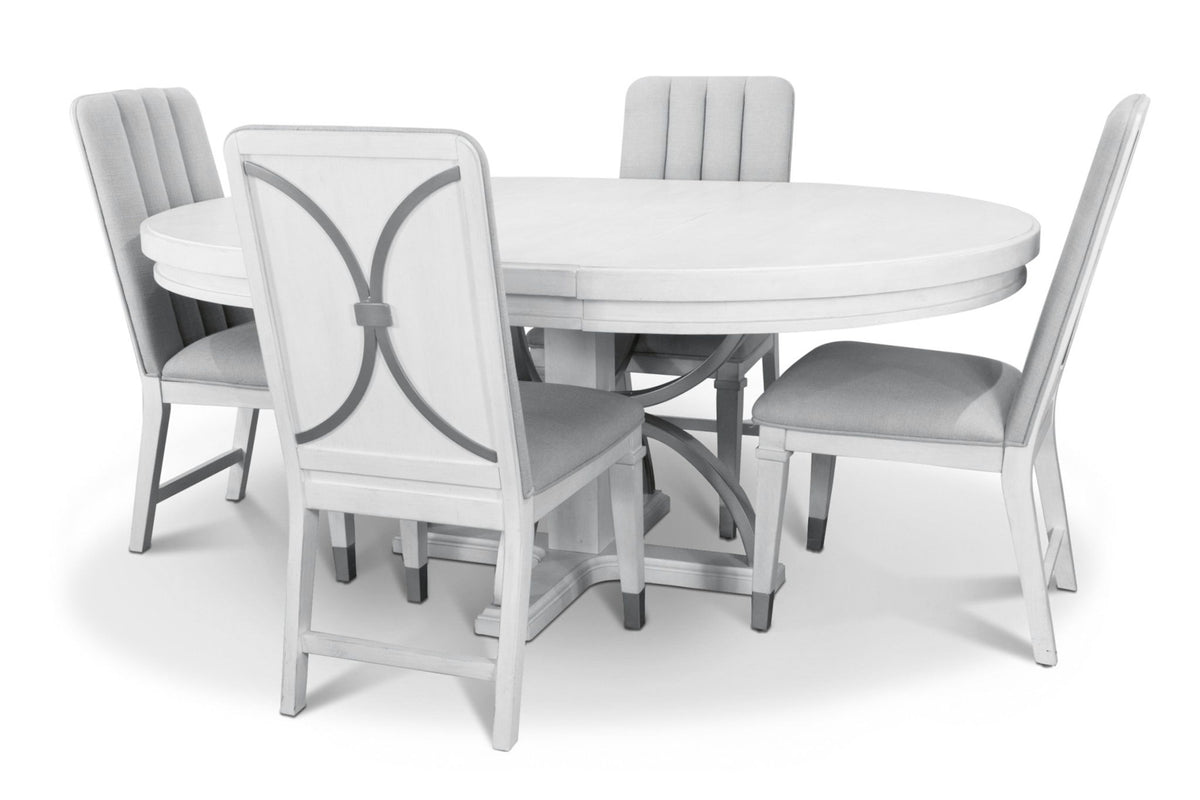 Point Breeze - Round Dining Table With Metal And 20" Leaf - Fresh White With Soft Gray Glaze