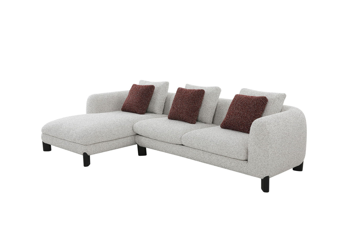 Mardi - Tweed Sectional Sofa With 3 Pillows - Maroon / Beige
