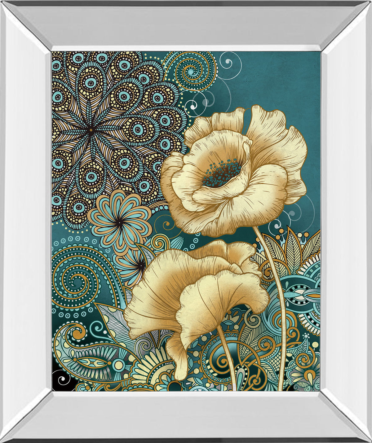 Inspired Blooms 2 By Conrad Knutsen - Mirror Framed Print Wall Art - Blue