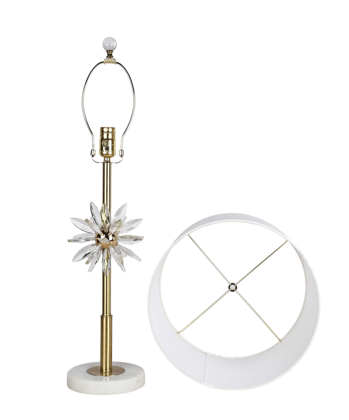 "Crystal Bloom II" Crystal And Marble Table Lamp (Set of 2) - White / Clear Crystal / Soft Gold