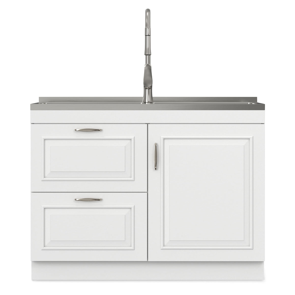 Darwin - Laundry Utility Sink And Cabinet With Dual Sinks, Pull Out Faucet - White