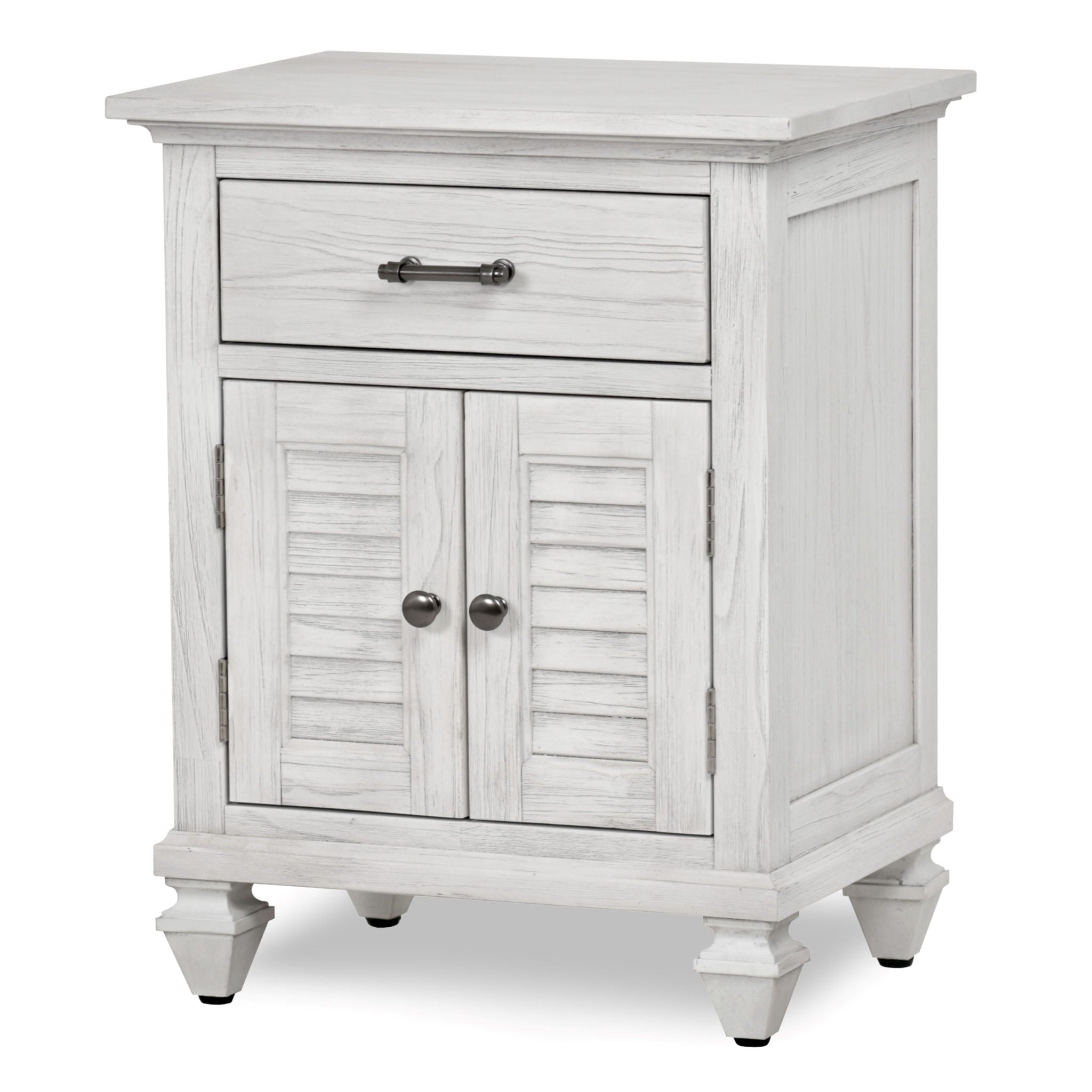 Surfside - 1 Drawer And 2 Door Nightstand With Power Strip And USB-A Port - Weathered White