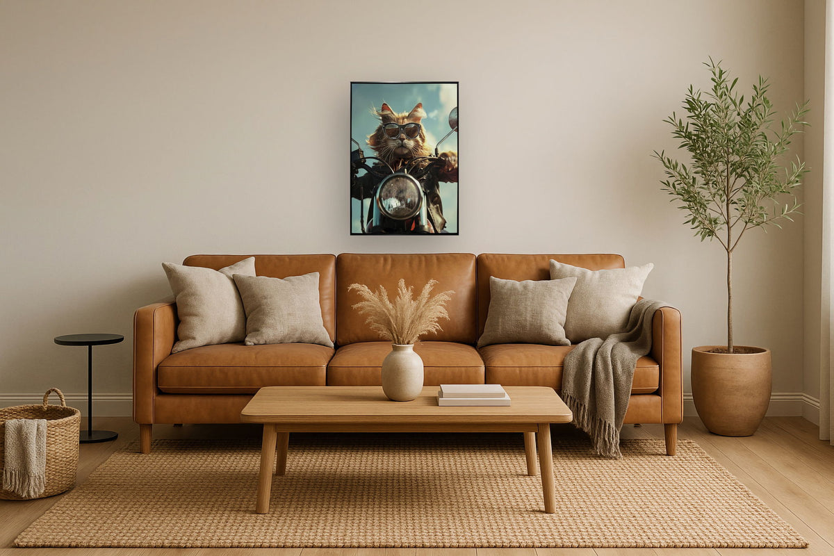 Wind Rider Cat - 21" x 29" Framed Wall Art - Black