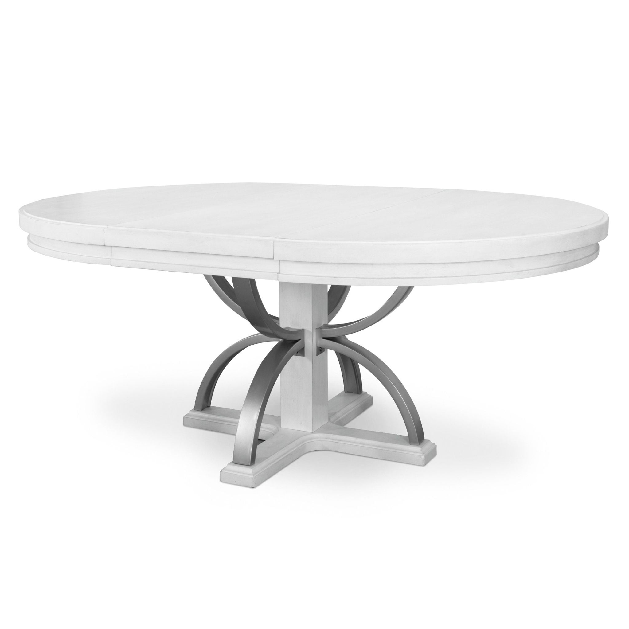Point Breeze - Round Dining Table With Metal And 20" Leaf - Fresh White With Soft Gray Glaze