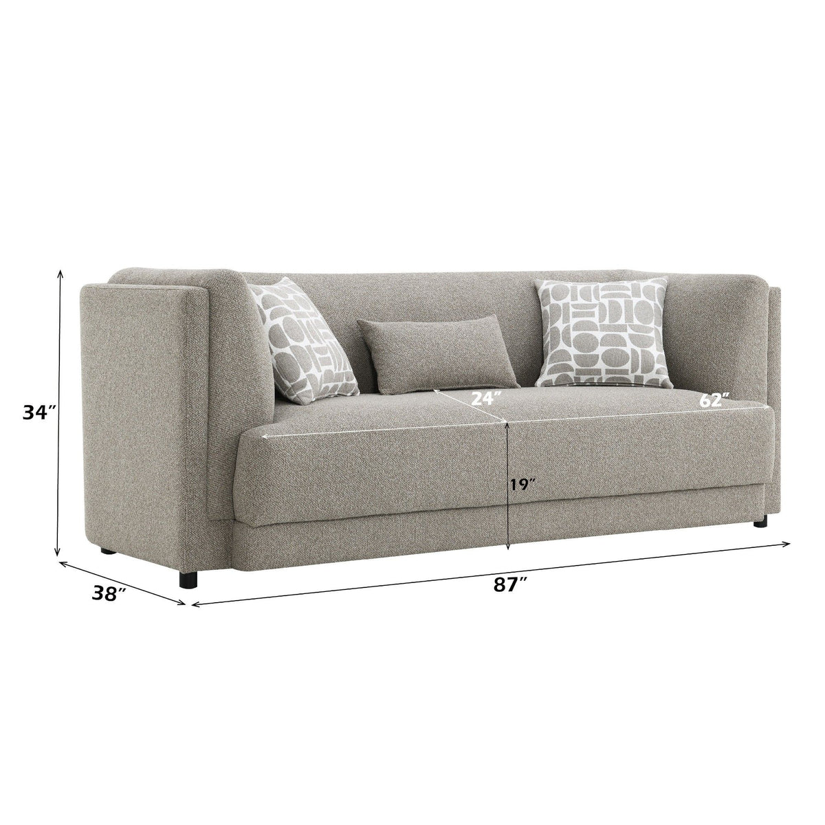 Glenda - Sofa With 3 Pillows - Gray