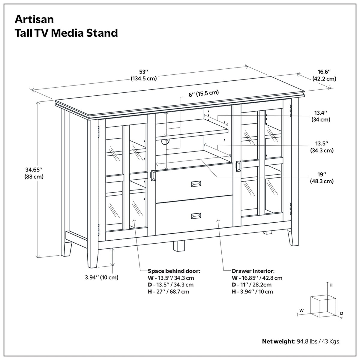Artisan - Tall TV Media Stand - Natural Aged Brown
