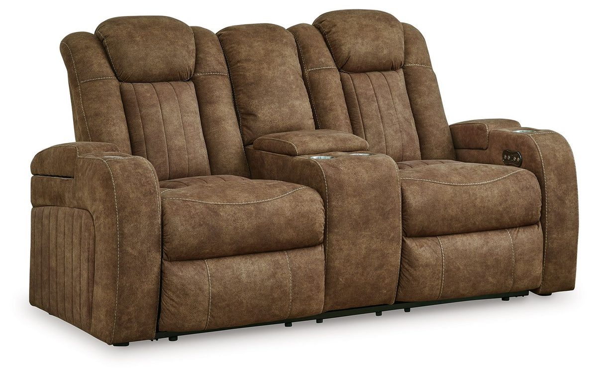 Wolfridge - 2 Pc. - Power Reclining Sofa, Power Reclining Loveseat With Console - Brindle