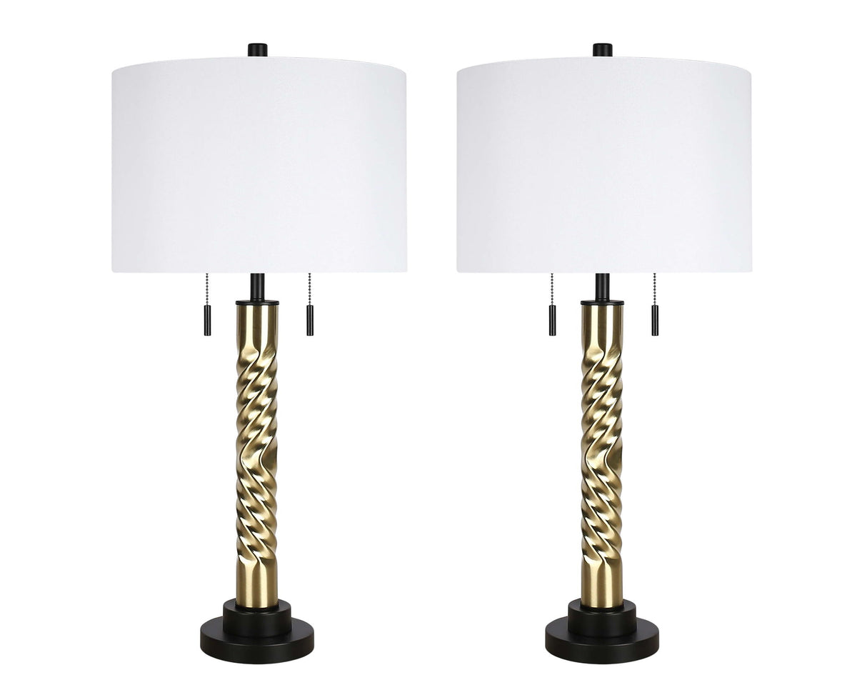 "Twist Elegance" Metal Table Lamp (Set of 2) - Matte Black / Soft Gold