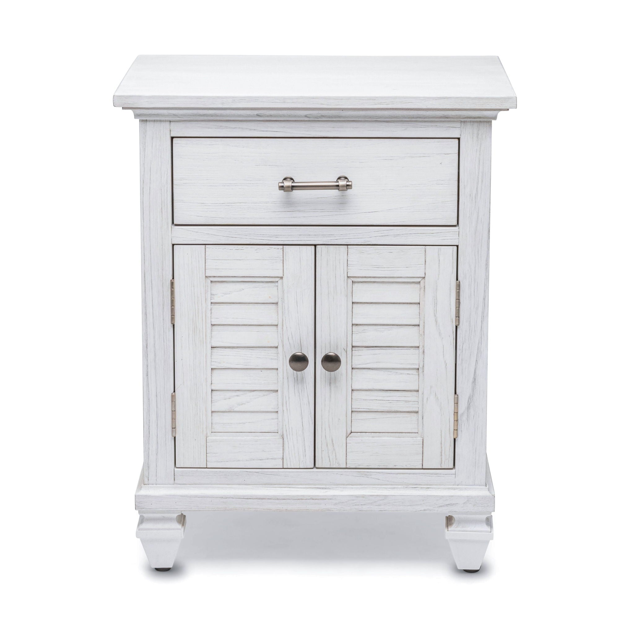 Surfside - 1 Drawer And 2 Door Nightstand With Power Strip And USB-A Port - Weathered White